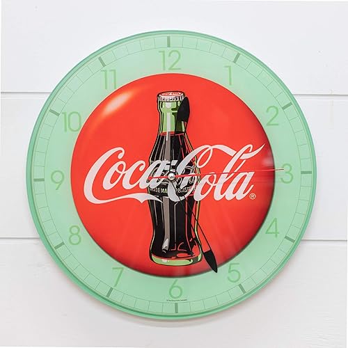Miniatura 2 de Mark Feldstein & Associates Botella de Coca Cola Redondo Vintage Botón Rojo Logo 12 x 12 Reloj de Pared de Vidrio