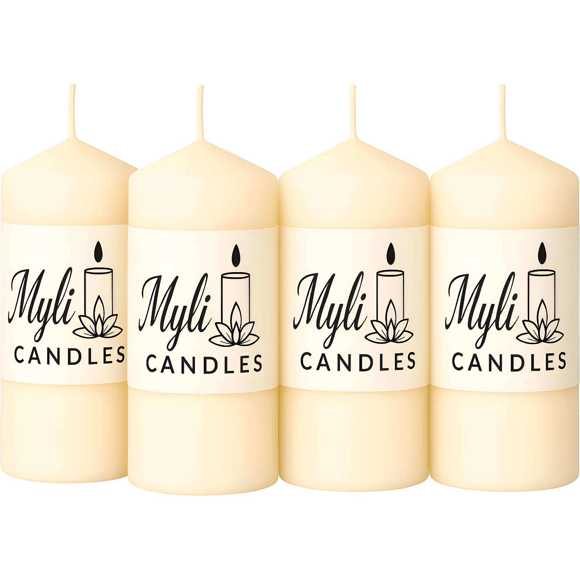 Long Lasting Unscented Ivory Pillar Candle - 42 Hours Burn Time - 7 x 13 cm, 4 Pack