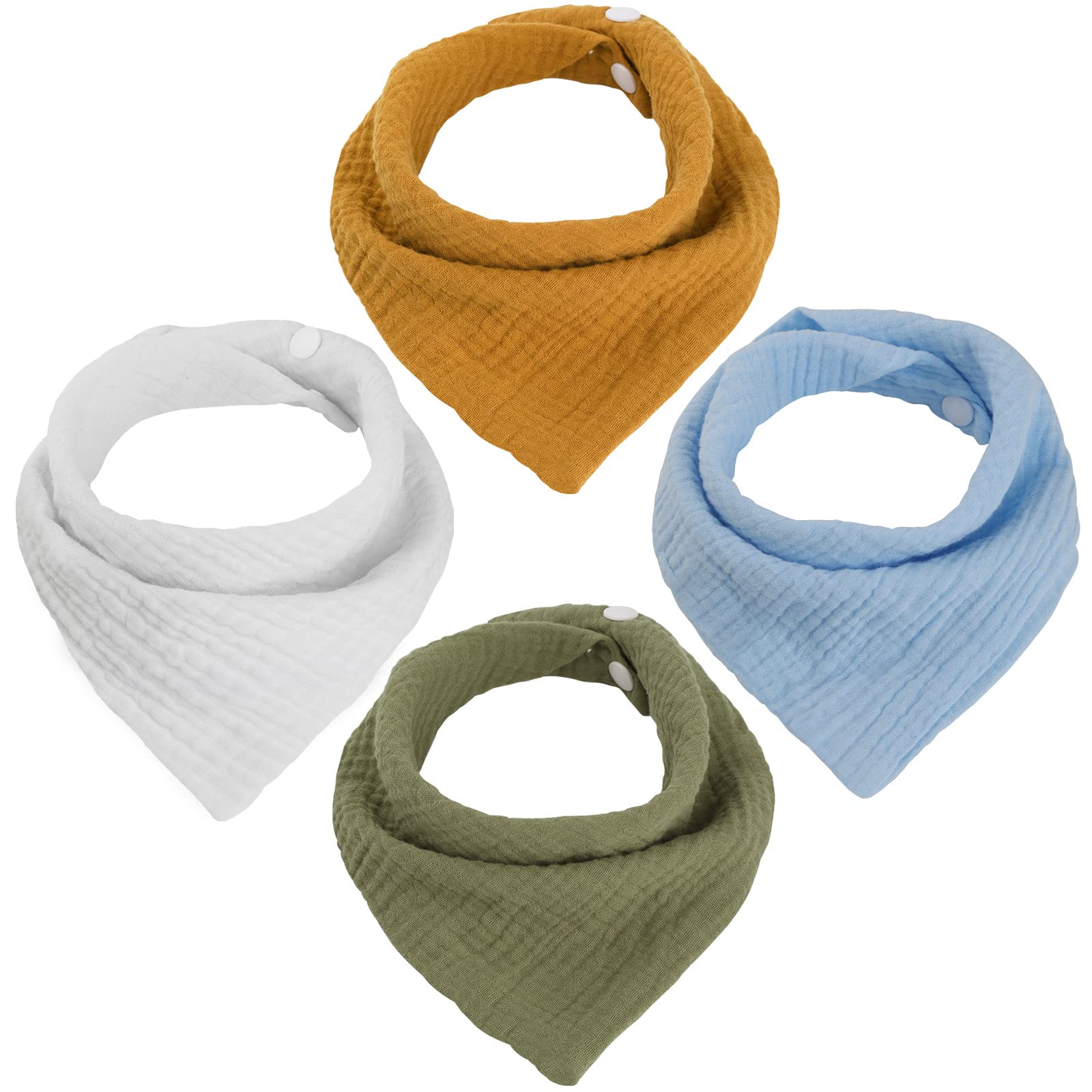 WD&CD 4 Stück Baby Dreieckstuch Lätzchen, Doppellagig Weiche & Absorbierende Musselin Halstüch Sabberlätzche mit 2 Verstellbares Druckknopf - C