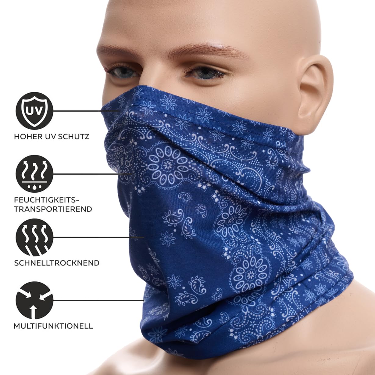 Hilltop Chusta wielofunkcyjna, chusta na szyję dla mężczyzn, szal kominowy, chusta na wąż, bandana z obszytymi krawędziami