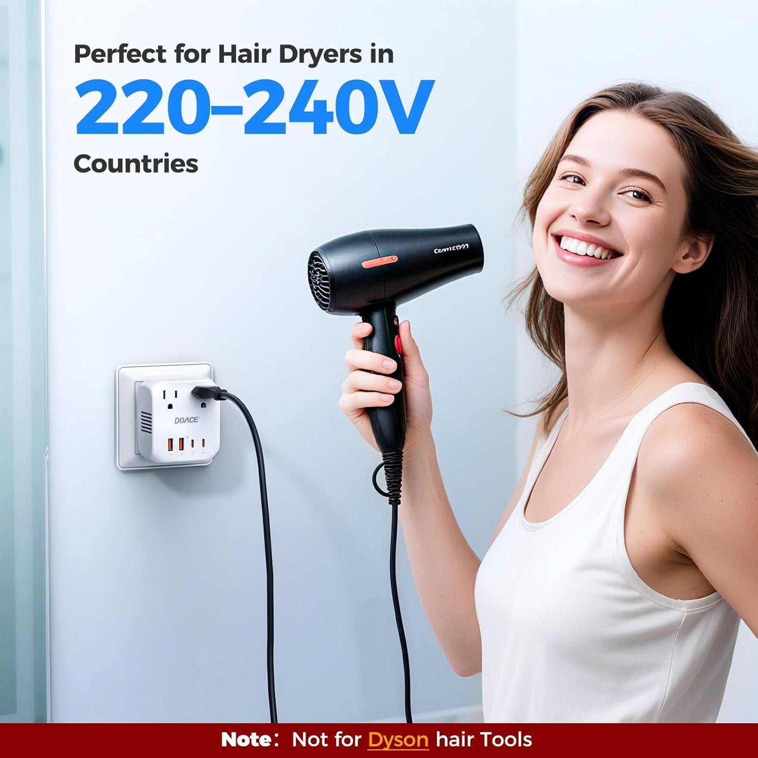 DOACE 2000W Voltage Converter US to Europe - 220V to 110V Converter for European Travel, Power Converter Adapter Combo with 2 PD/QC & UK/AU/US/IT/European Travel Plug Adapters for Hair Dryer Phone