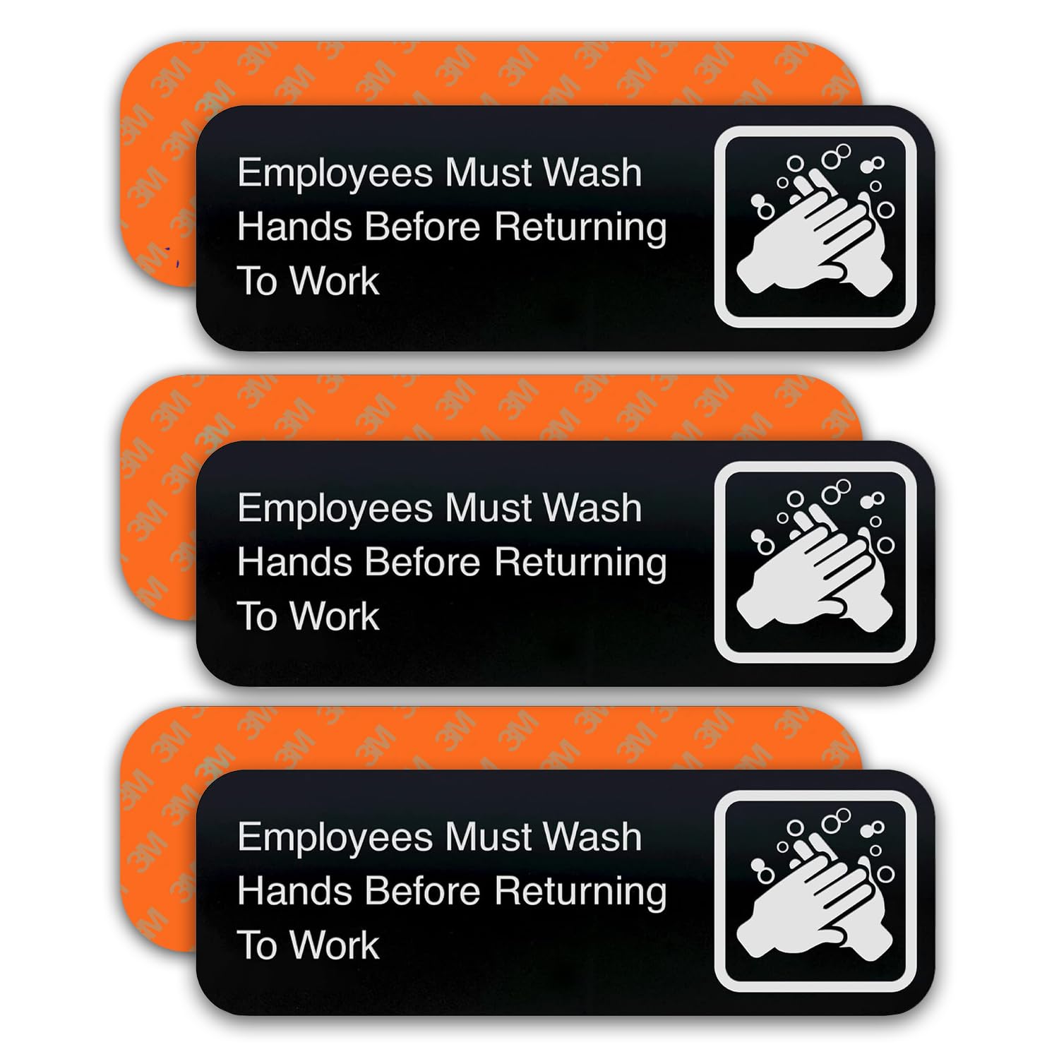 ADASigns Employees Must Wash Hands Before Returning to Work Sign Package of 3 Signs – 3” x 9” Durable Black Acrylic with 3M Double Sided Strong Tape