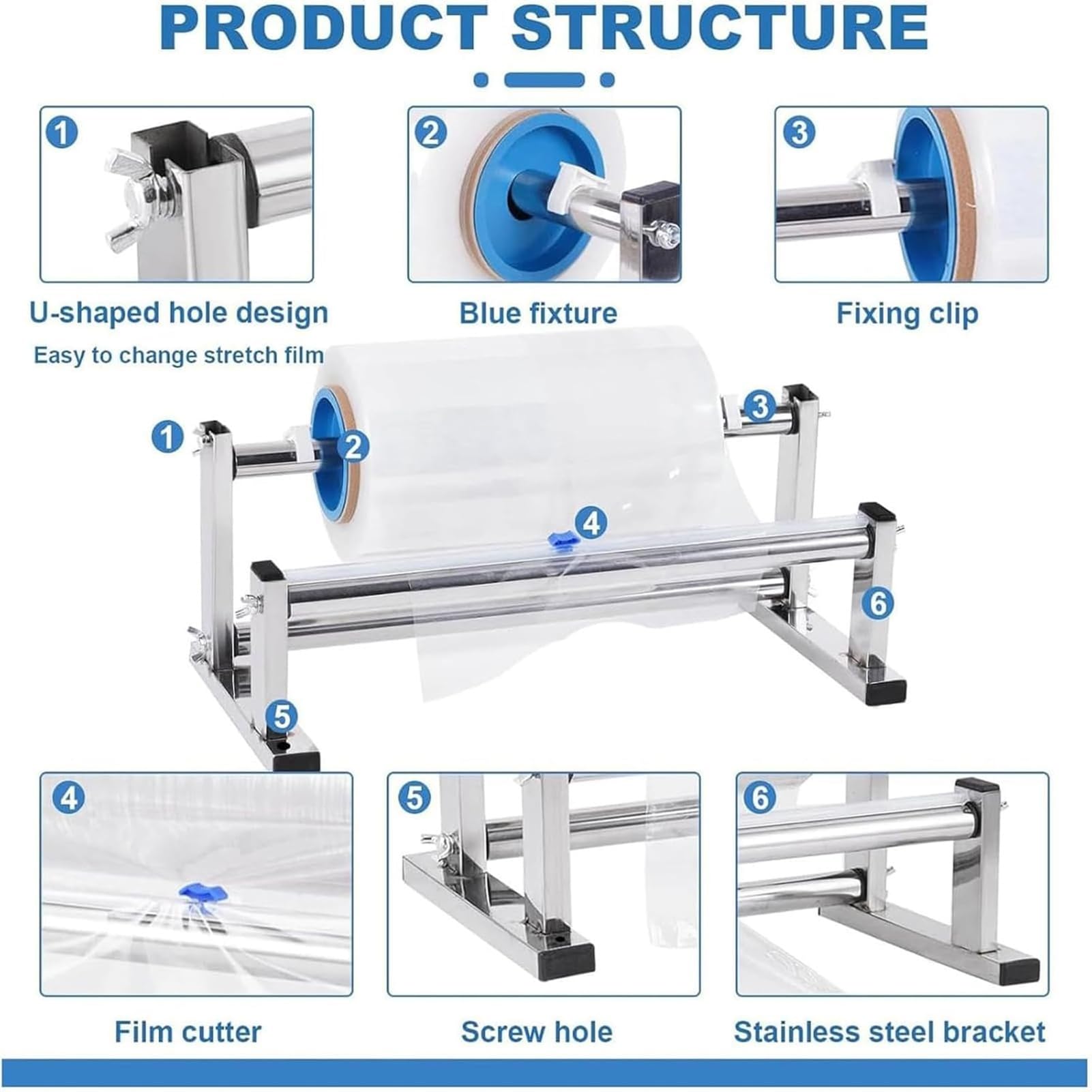Distributeur manuel de film étirable avec coupe-diapositives, convient pour entrepôts et supermarchés, machine à enrouler le film, diamètre intérieur du tube en papier : 76 mm