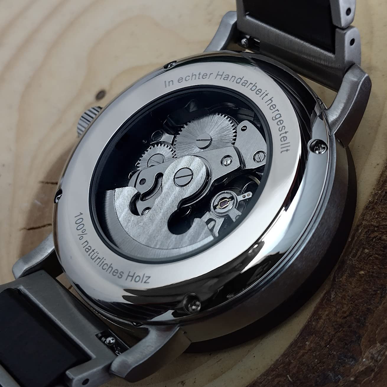 Holzwerk Germany Handgefertigte Automatik Herren-Uhr Öko Natur Holz-Uhr Holz Armband-Uhr Braun Schwarz Silber Analog