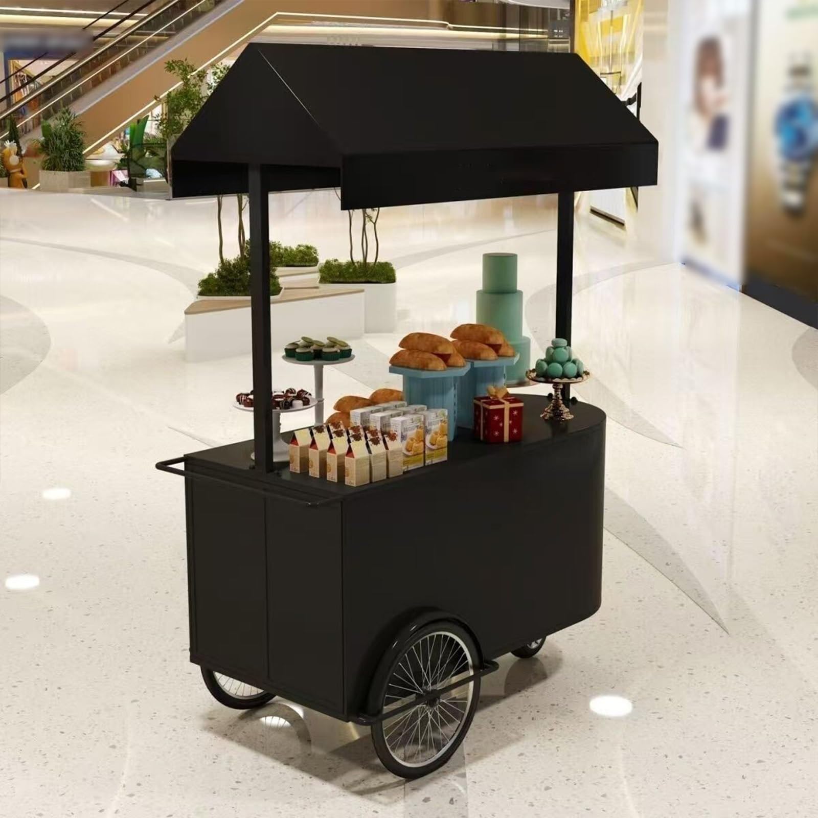 Carro de Venta Ambulante de Hierro con Toldo, Carrito para Comida y Eventos | Black