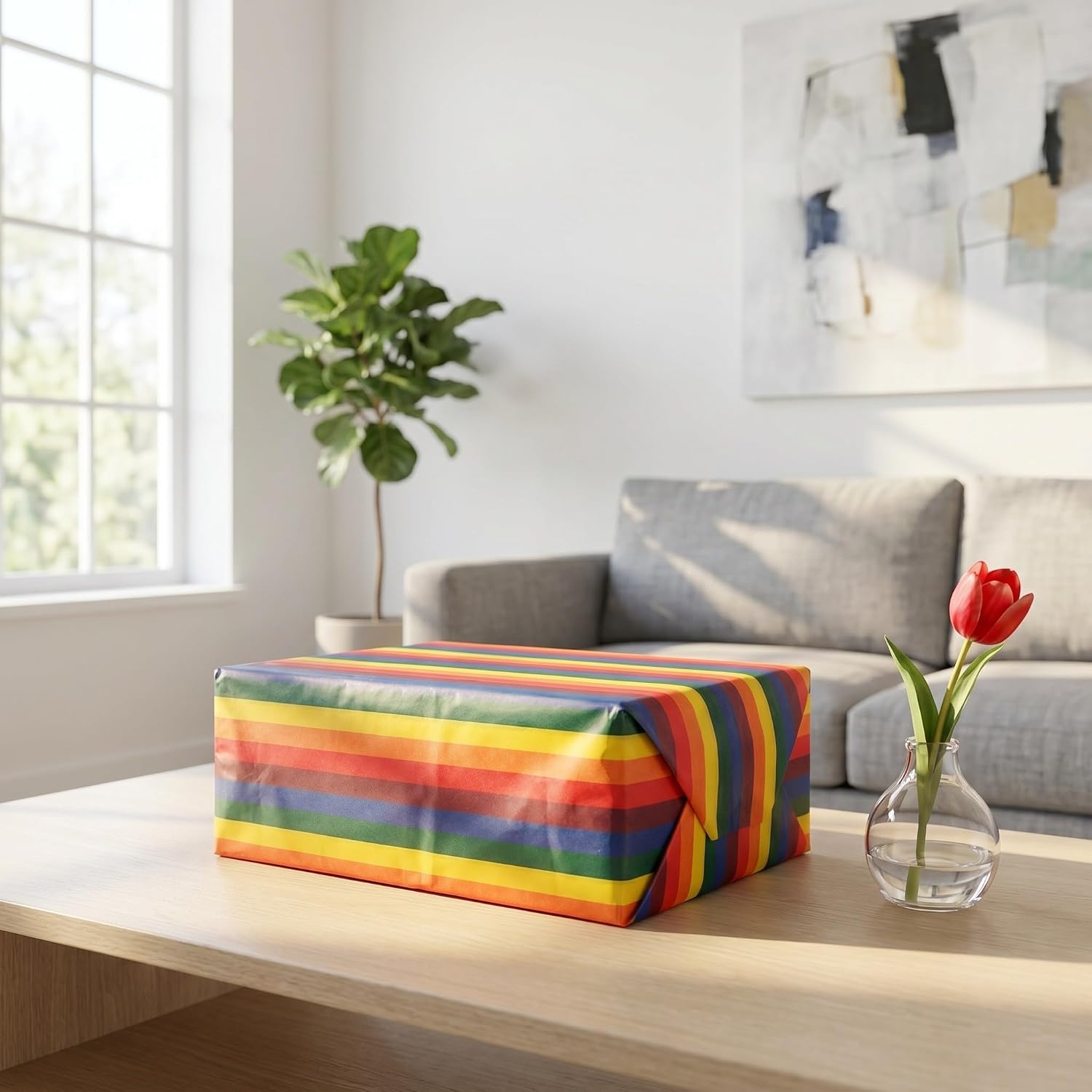 Operitacx 5 Packs Rainbow Stripes Paper: 19.7 X 26 Inch Colored Present Wrap Tissue, Decorative Rainbow Striped Paper for Creative Handmade Art Present Packaging