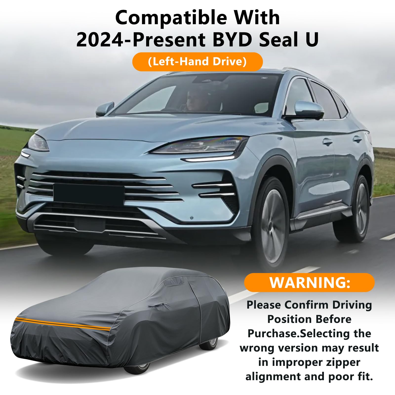 Telo Copriauto Esterno per 2023-2026 BYD Seal U 5-door SUV, Copertura Auto Copriauto Impermeabile, Telo Copri Auto con Porta con Cerniera per Protezione da Neve, Pioggia, Polvere, Grigio