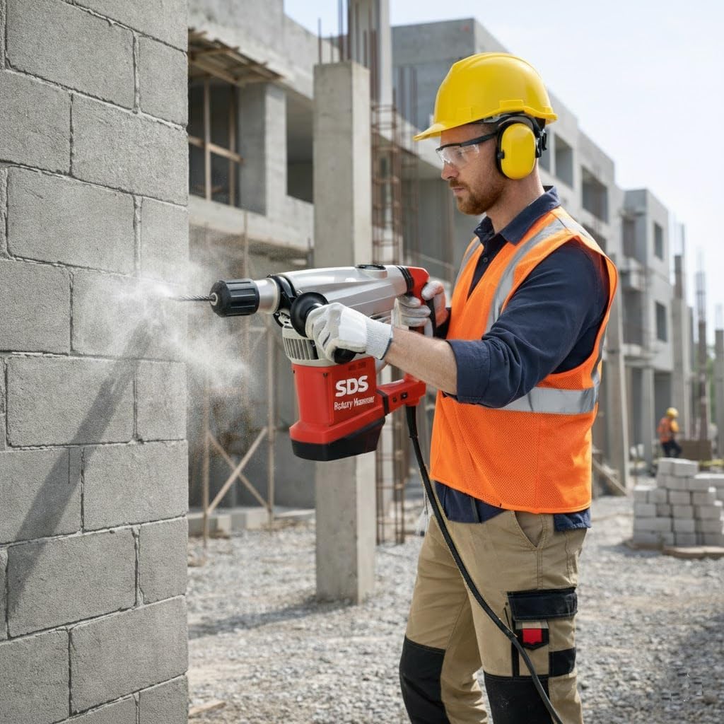 11 Amp 1-9/16 in SDS-MAX Variable-Speed Rotary Hammer Drill, 4.8 ft-lb Impact Energy, 1900–4400 BPM, Anti-Vibration Handle, Safety Clutch – Compatible with BAUER SDS-Type Rotary Hammer (2143E-B)