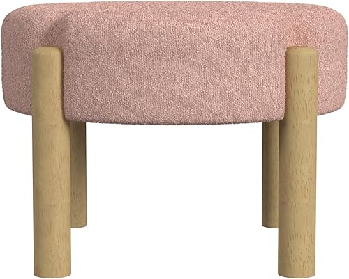 Miniatura 13 de HomePop Otomana redonda moderna, decoración del hogar, otomana redonda tapizada de terciopelo – piel sintética color carmel, pequeña Marrón,Boucle