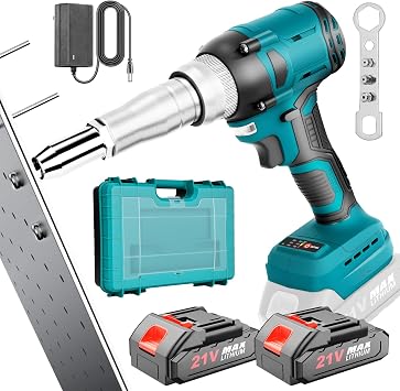 Cordless Rivet Gun Battery Powered, Automatic Electric Rivet Gun Tool Brushless Pop Rivet Gun Kit for 3/32", 1/8", 5/32", 3/16" Rivets for Metal, Plastic and Leather