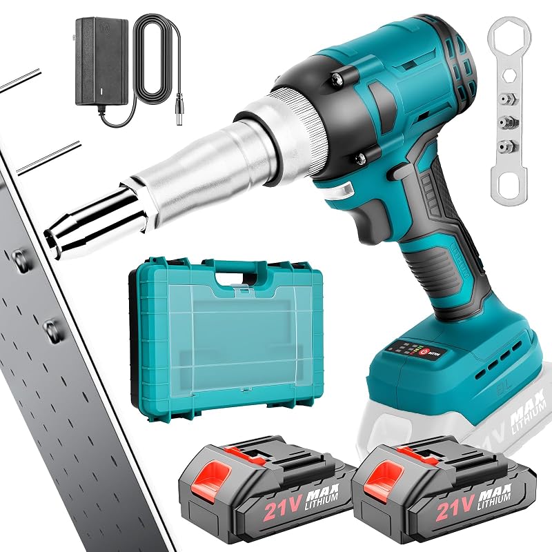 Rebitador sem fio CAMXTOOL com motor brushless, acionamento automático, 4 ponteiras e maleta azul