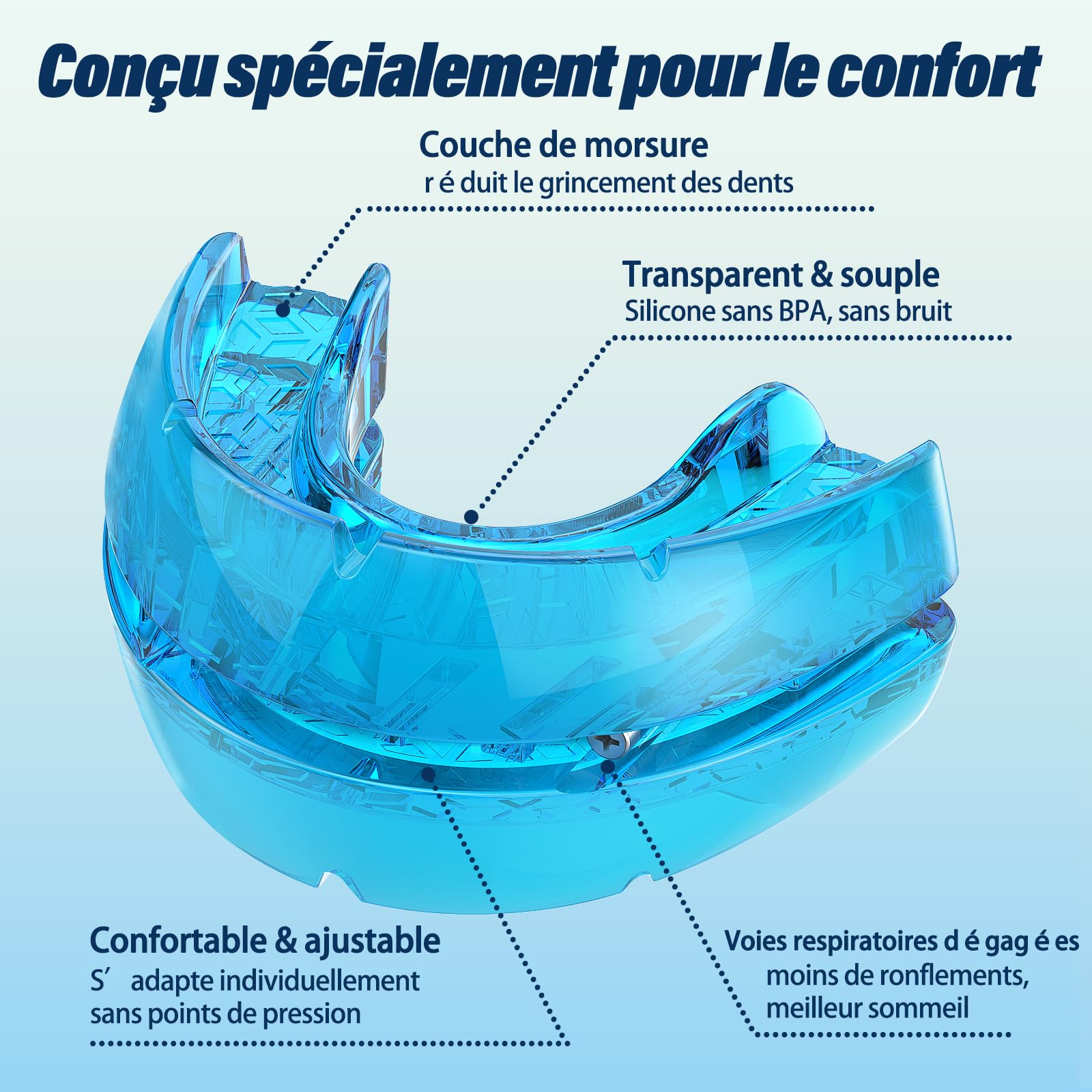 Anti‑Ronflement Inodore et Confortable – Efficace et Puissant, Adapté aux Hommes et aux Femmes, Convient à la Plupart des Bouches - Bleu