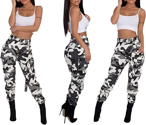 Miniatura 7 de Voghtic Army Camo Cargo Pants - Pantalones de camuflaje de cintura alta para mujer