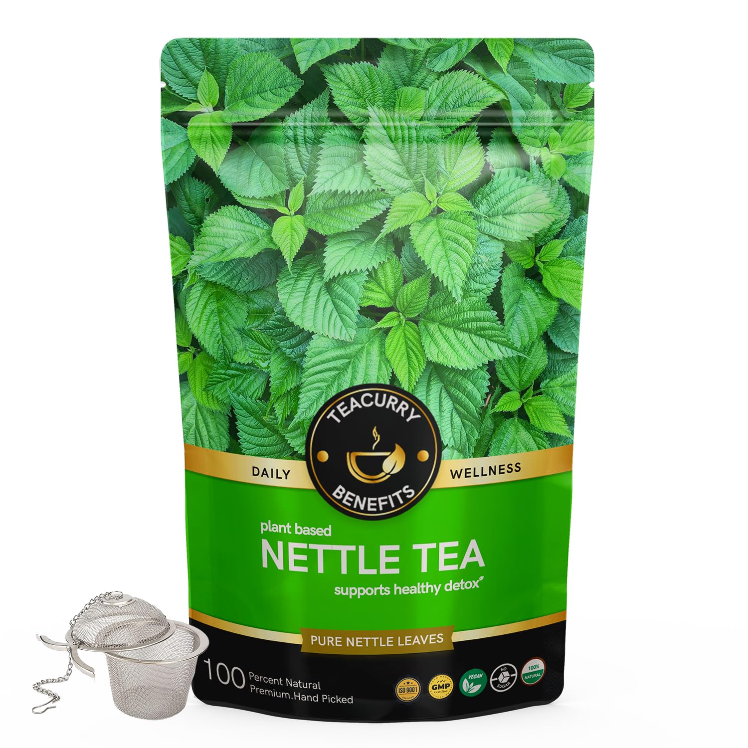 TEACURRY Stinging Nettle Tea (2 Months Pack, 200 Grms Loose) + Infuser - Helps with Blood Sugar, Kidney Detox, Blood Purify - Nettle Leaves - Nettle Leaf Herbal Tea