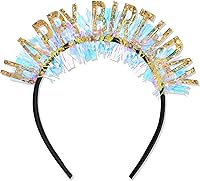 Vista 16 de CIEHER Diadema de corona de cumpleaños para mujeres y niñas, tiara con decoraciones - negro