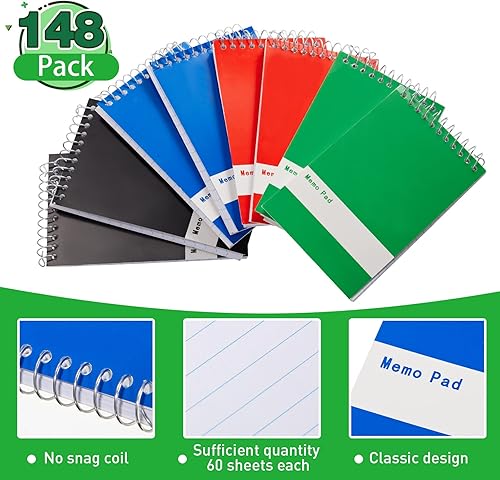 Miniatura 5 de 148 blocs de notas en espiral, blocs de notas en espiral de 3 x 5 pulgadas, pequeños cuadernos de notas con rayas universitarias, 60 hojasbloc,