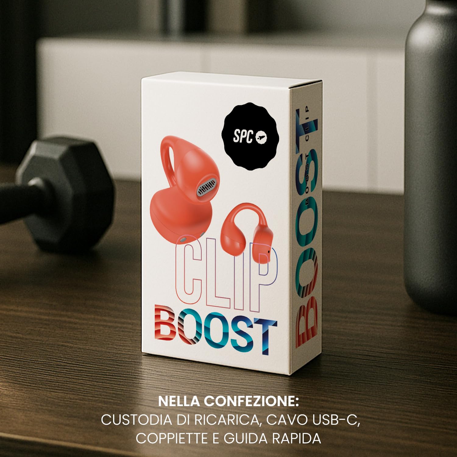 SPC Boost Clip – Cuffie wireless open-ear con clip | ENC per chiamate chiare | Durata della batteria di 26 ore | Bluetooth e Google Fast Pair | IPX5 | Controllo touch e assistente vocale - Arancione