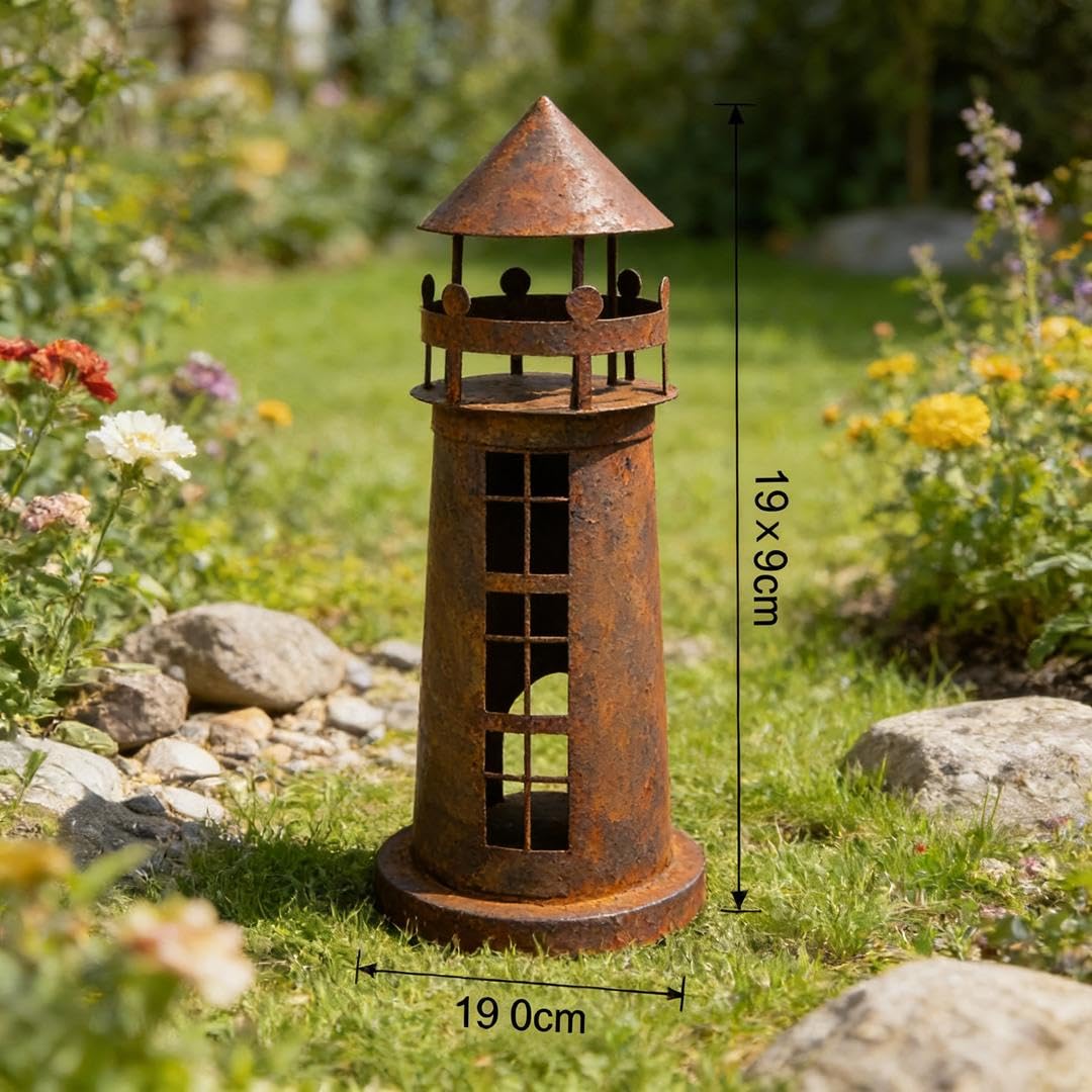 Kapaga – Leuchtturm Gartendekoration – 50 cm – Metall Corten Optik
