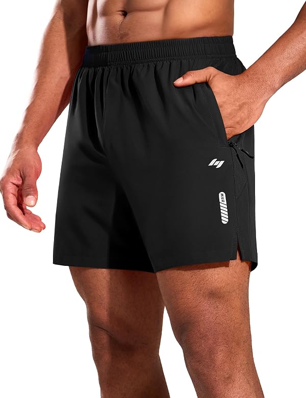 MIER Men's 5 Inch Inseam Running Shorts with Zipper Pockets Quick Dry Athletic Gym Workout No Liner Shorts, Black, XXL by MIER - Used condition - US$8.31