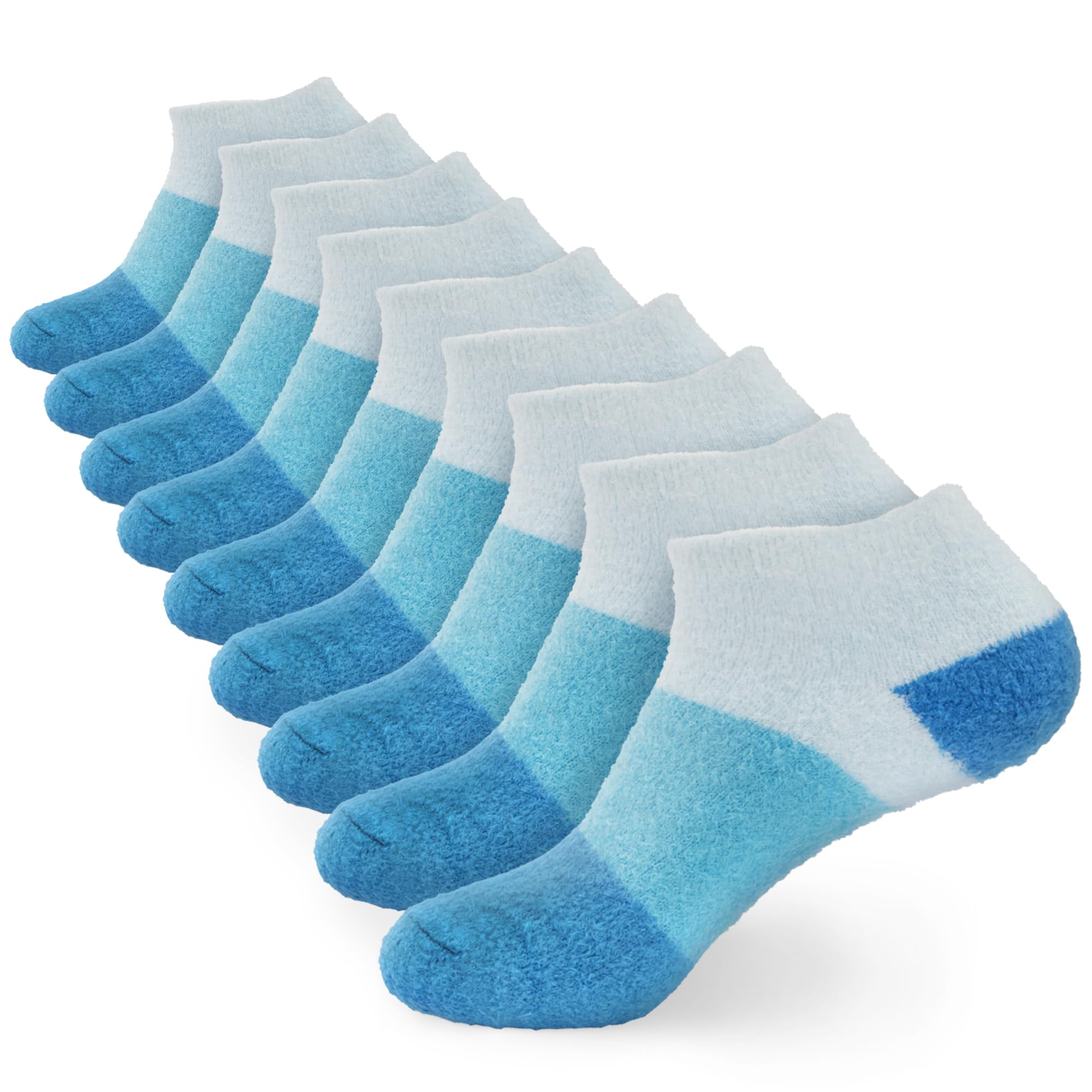 BambooMN Women's Aloe Infused Fuzzy Nylon Moisturizing Spa Socks - Blueberry - Size 4-8 - 9 Pairs