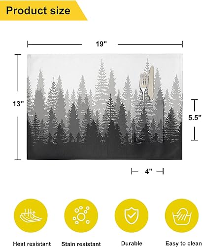 Miniatura 6 de Vintage Forest Grey Table Placemats for Dining Table Set of 4,Cotton Linen Cloth Kitchen Place Mats with Pocket,Washable SquareRectangleRoundOblong