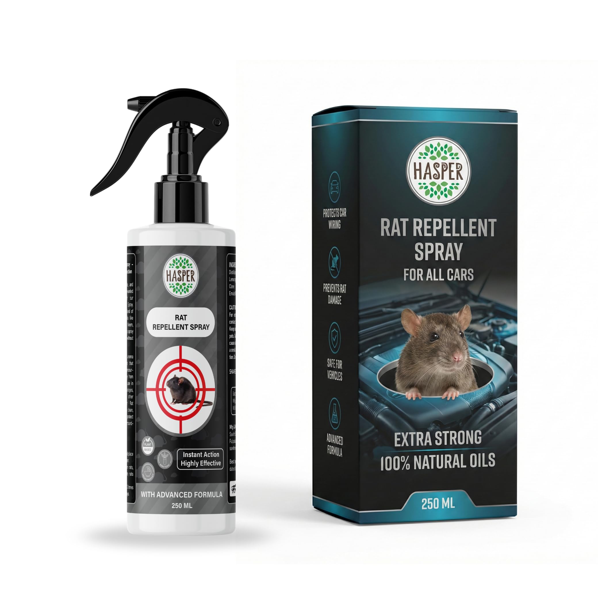 Hasper Rat Repellent Spray for Car & Bike | Anti Rodent Protector for Engine & Interior. Effective Home Defense, Alternative to Mouse Traps & Rat Killer