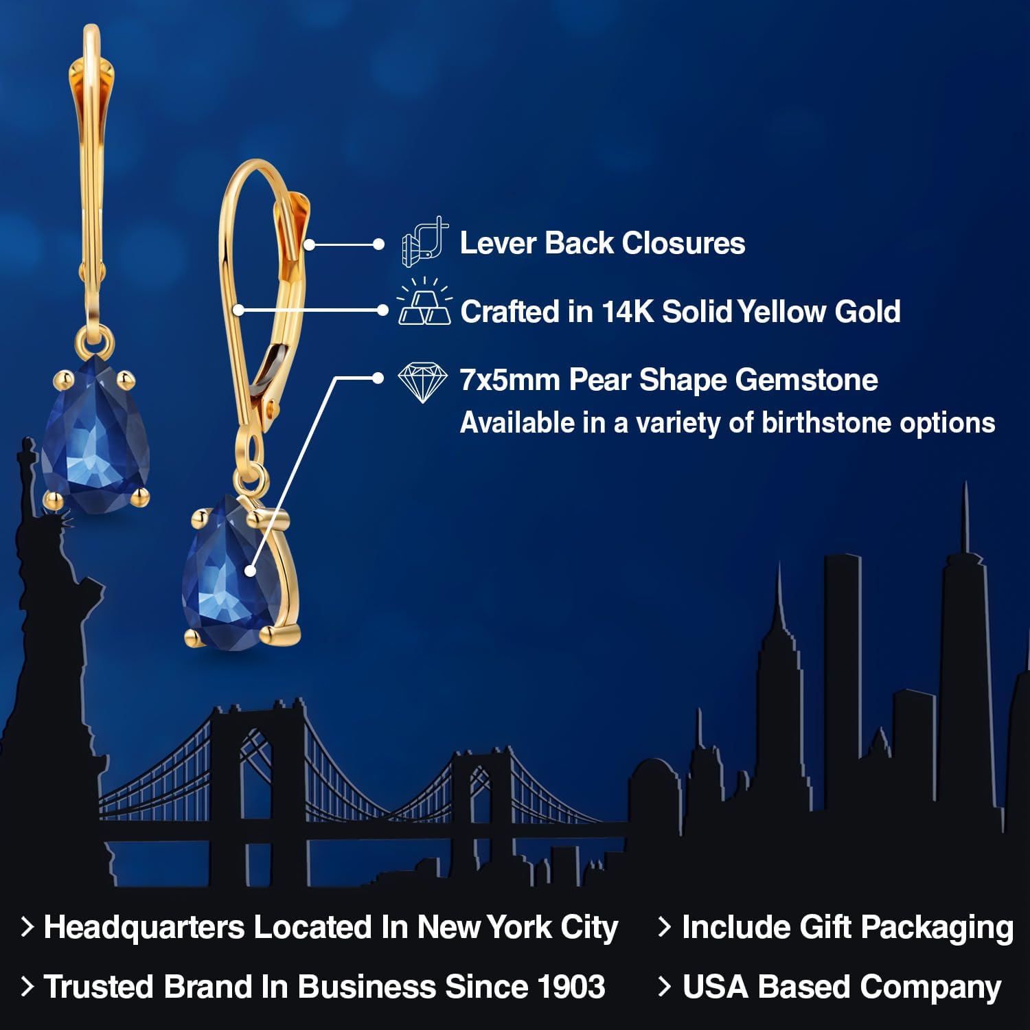 Gem Stone King 14K Yellow Gold Gemstone Birthstone Leverback Dangle Earrings for Women | Pear Shape 7X5MM | Gold Jewelry for Her Mom Wife - Image 2