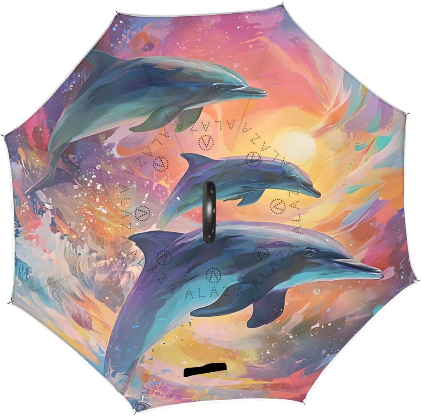 Colorful Dolphin Inverted Umbrellas for Rain Windproof Reverse Upside Down Golf Umbrella with C-shape Handle for Men Women