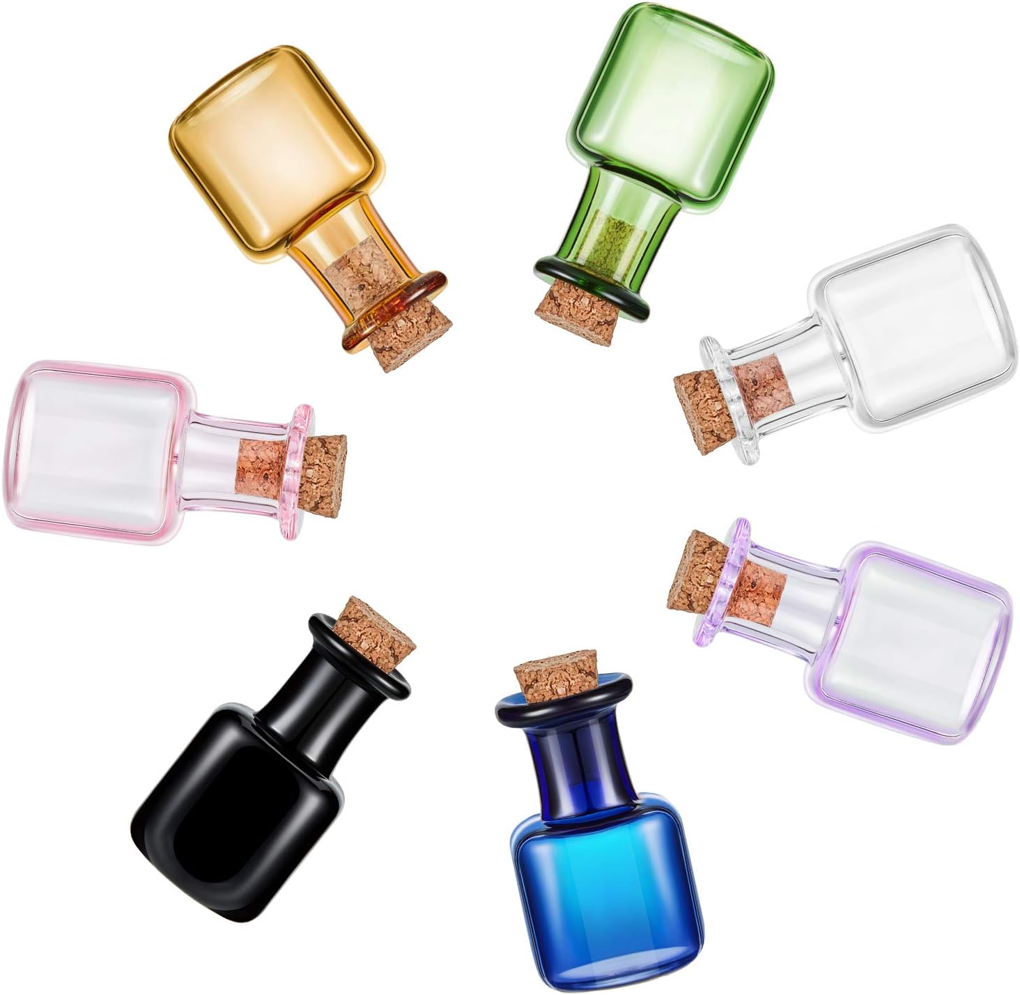 Mini Glass Color Bottles Wishing Bottle Tiny Jars Vials Rectangle Cute Bottles with Cork for Party Wedding DIY Decoration (14)