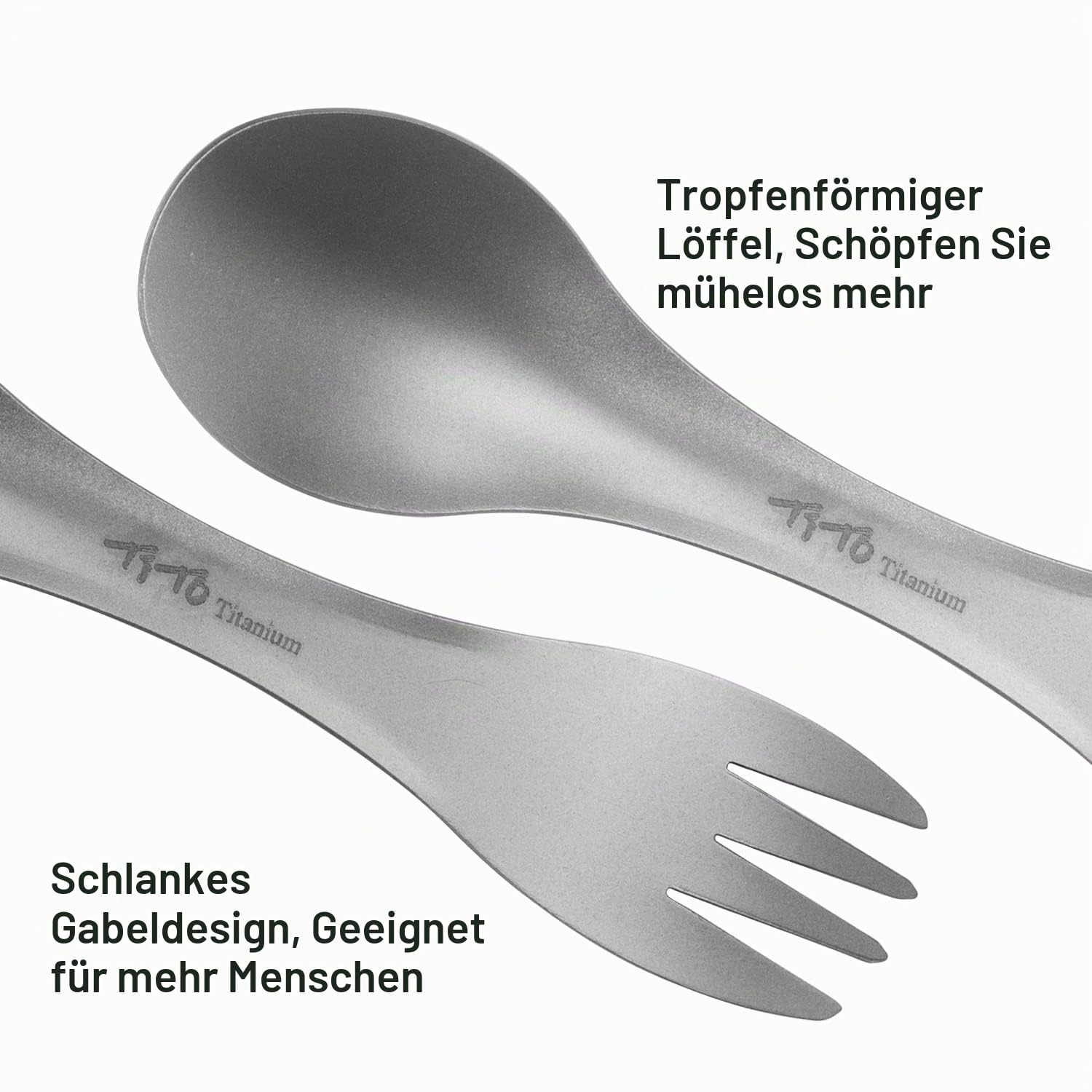 TiTo Titanium Outdoor 2-in-1 Titan Löffel/Spork mit Griff,Multifunktional Tragbare Ultraleichtem Besteck Camping Rucksackreisen mit Aufbewahrungstasche für Trekking (Sandsprühen)