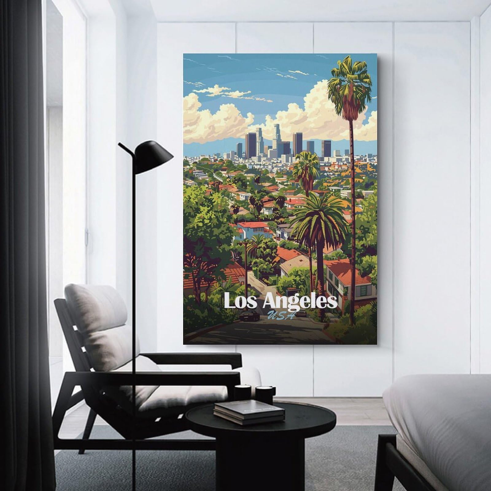 Junmoney Room Decor Wall Art Los Angeles Cityscape Illustration(2), 20x30inch(50x75cm), for Hallway, Bedroom Or Modern Interiors, Gift Idea for Housewarming And Birthdays
