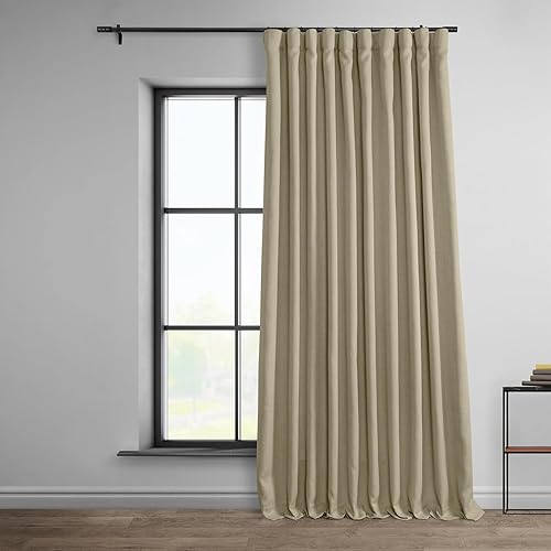 HPD Half Price Drapes Faux Linen Room Darkening Curtains - 96 Inches Long Extra Wide Luxury Linen Curtains for Bedroom & Living Room (1 Panel), 100W X 96L, Thatched Tan