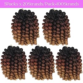 Wand Curl Crochet Braids Hair Jamaican Bounce Crochet Hair 8 Inch Wand Curl Jamaican Braids Ringlet Twist Hair Extension Crochet Hair (5 PCS, 1B/30/27)