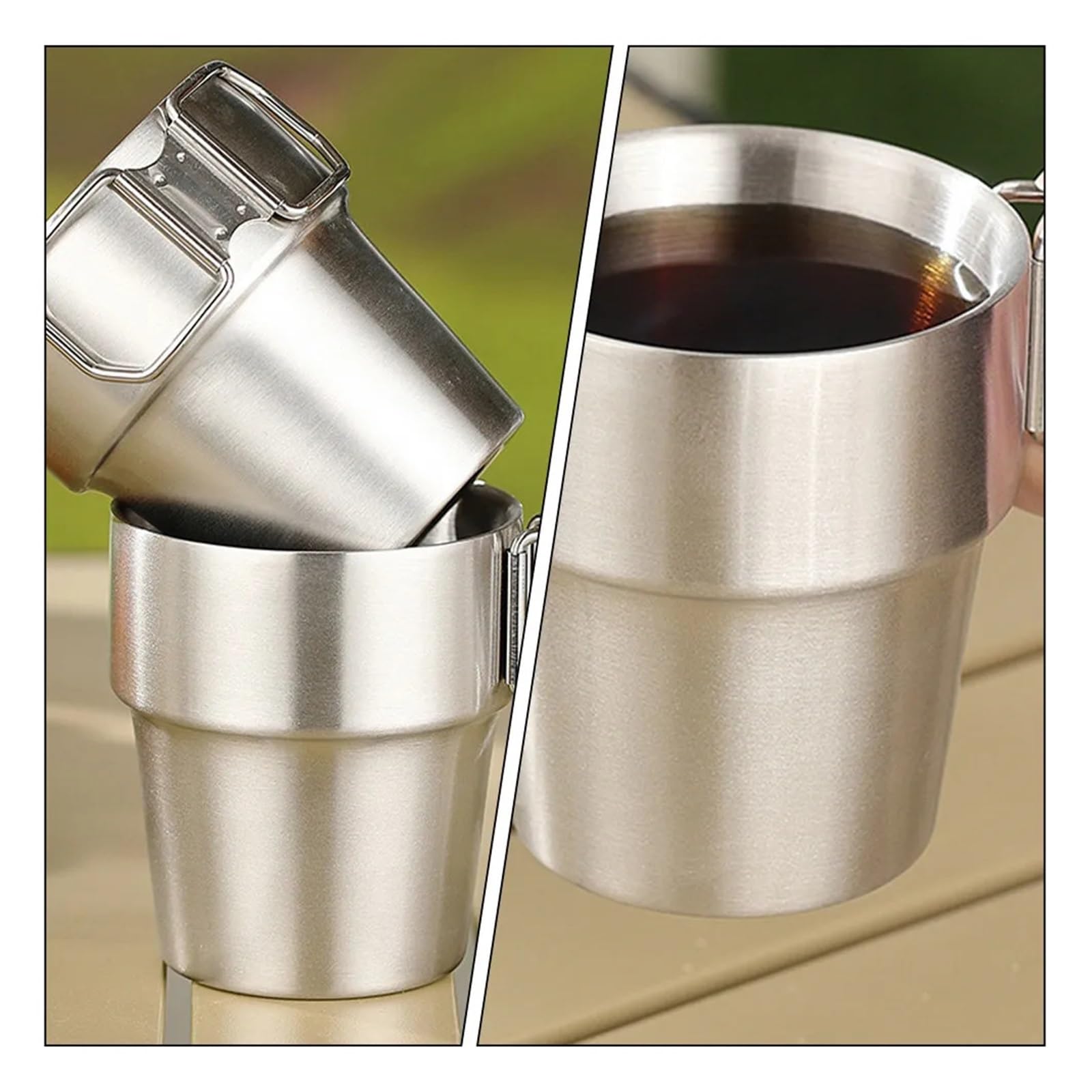 Bicchiere Acciaio Inox Pieghevole Tazza pieghevole in acciaio inossidabile | Maniglia portatile for escursionismo all'aperto, viaggio, zaino in spalla