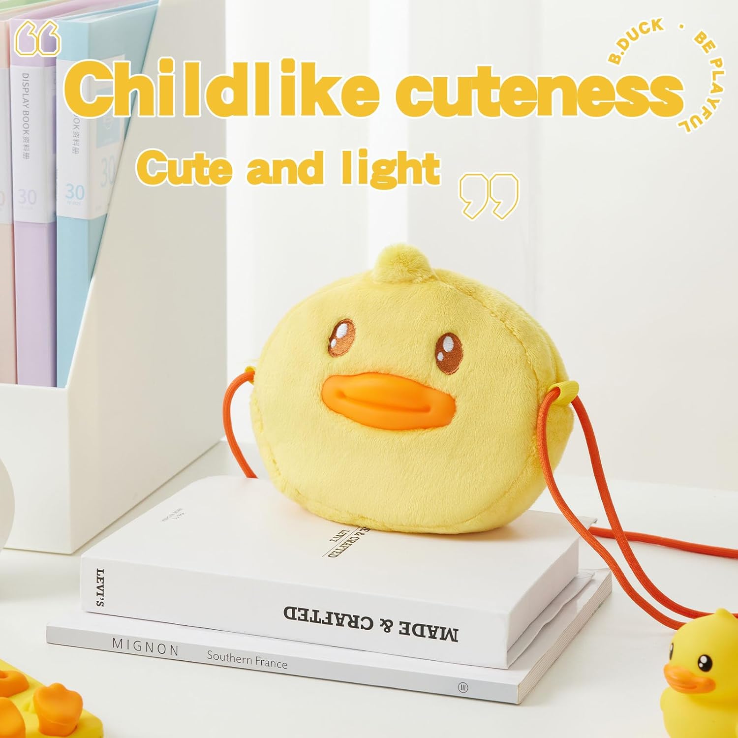 B.DUCK Plush Purse Crossbody Bags Kawaii Handbag with Zipper Cute Duck Shoulder Bag Coin Wallet Toy Purse for Gifts