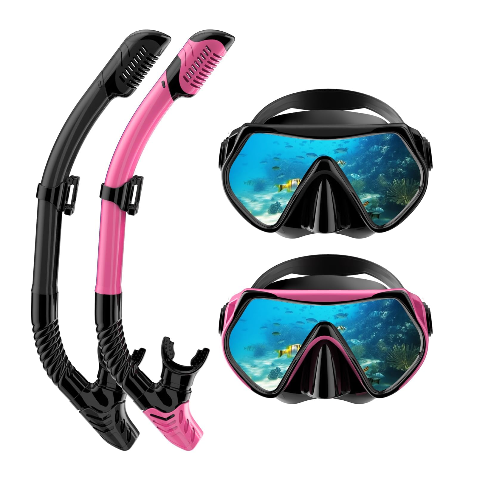Sprzęt do nurkowania dla dorosłych, zestaw do snorkelingu na sucho maska do nurkowania, panoramiczny szeroki widok 180°, profesjonalny sprzęt do nurkowania, swobodna maska do nurkowania (czarna +