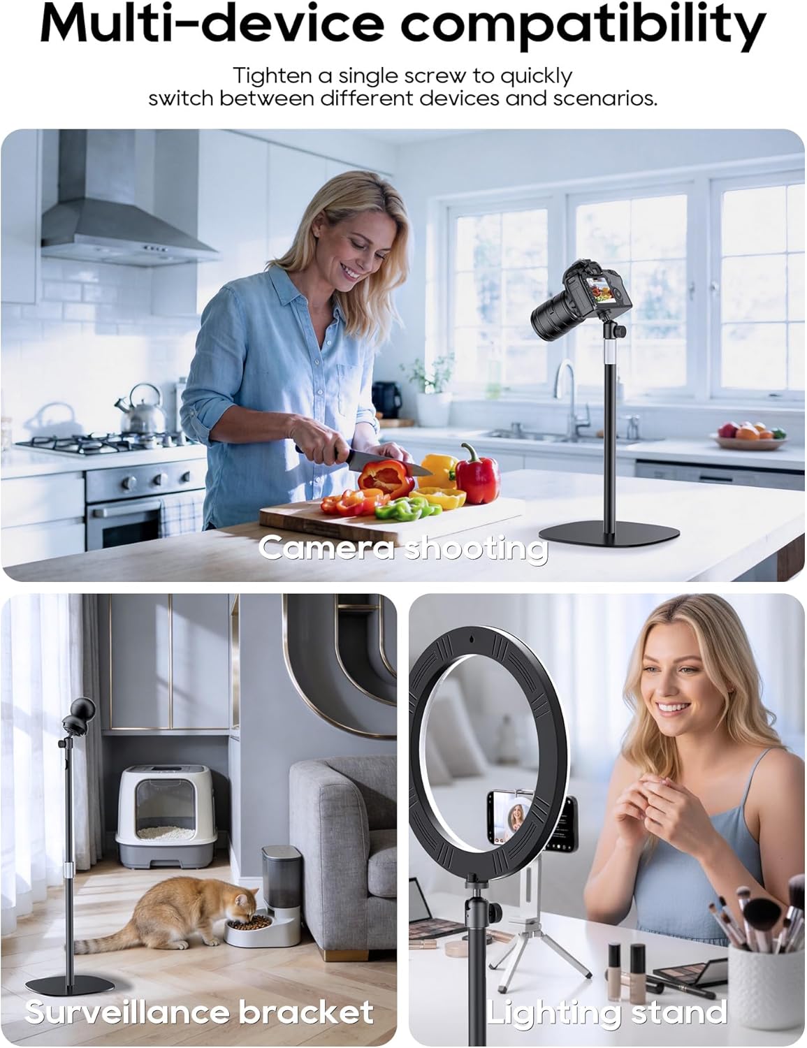 Projector Stand Height Adjustable, Floor Projector Mount with 1/4" Screw, Compatible with Projector, Camera, Webcam for Home, Office, and Outdoor (Black)