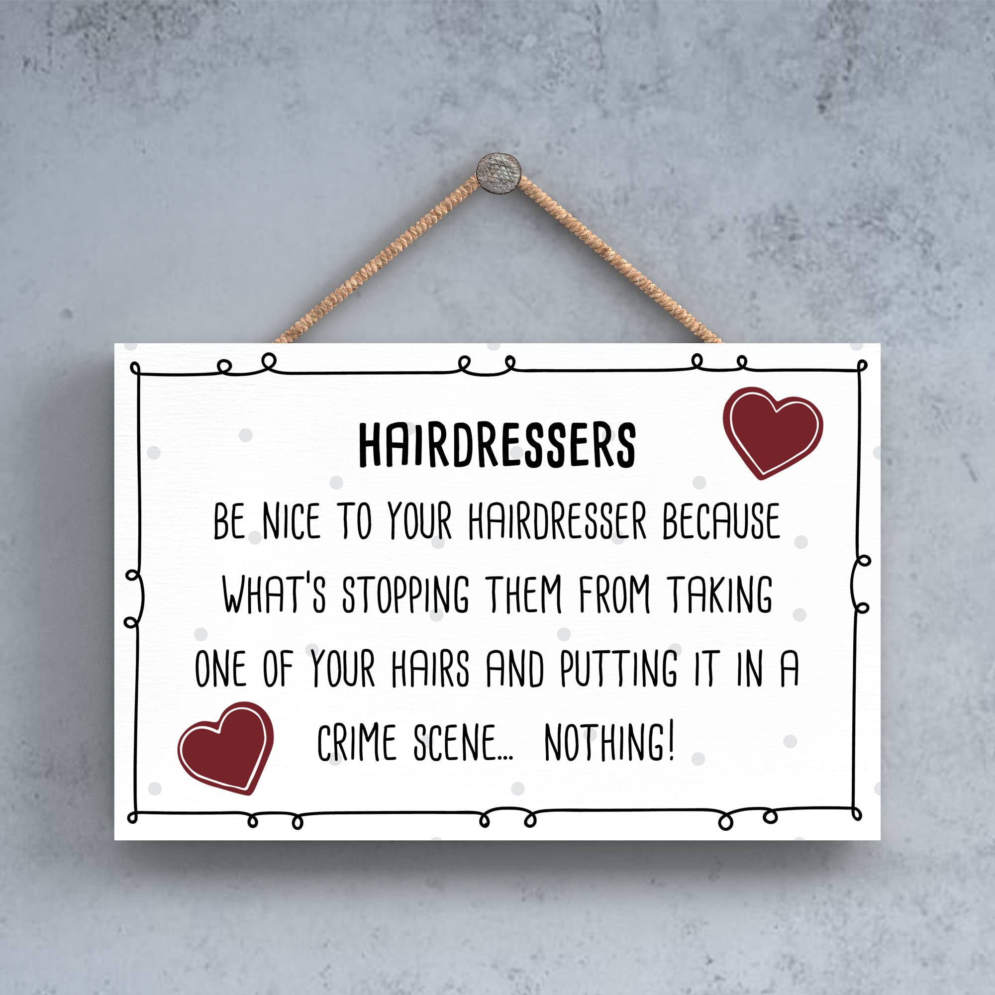 Global Designs Plaque - Hairdressers Crime Scene, Humorous Decorative Plaque, Wood, 8x10 inches or 20x25 cm