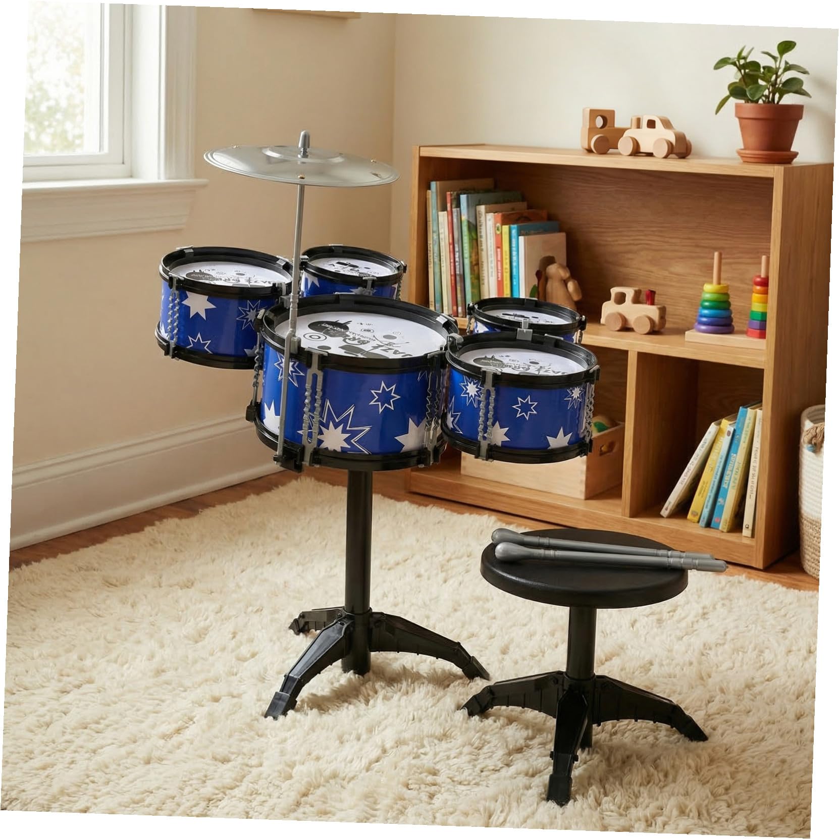 ifundom Batteria per Bambini 5-7 Anni Set da Gioco 21 Pollici Sgabello Strumento Musicale Educativi per Ragazzi Stimola Talento e Creatività