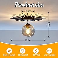 Vista 2 de UOFUS Lámpara de techo pequeña de montaje empotrado negra con globo de cristal Sputnik Starburst 1 luz cerca de techo para pasillo, comedor
