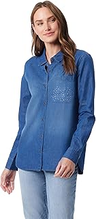Gloria Vanderbilt Womens Larissa Single Chest Pocket Button Down Long Sleeve Shirt Petite