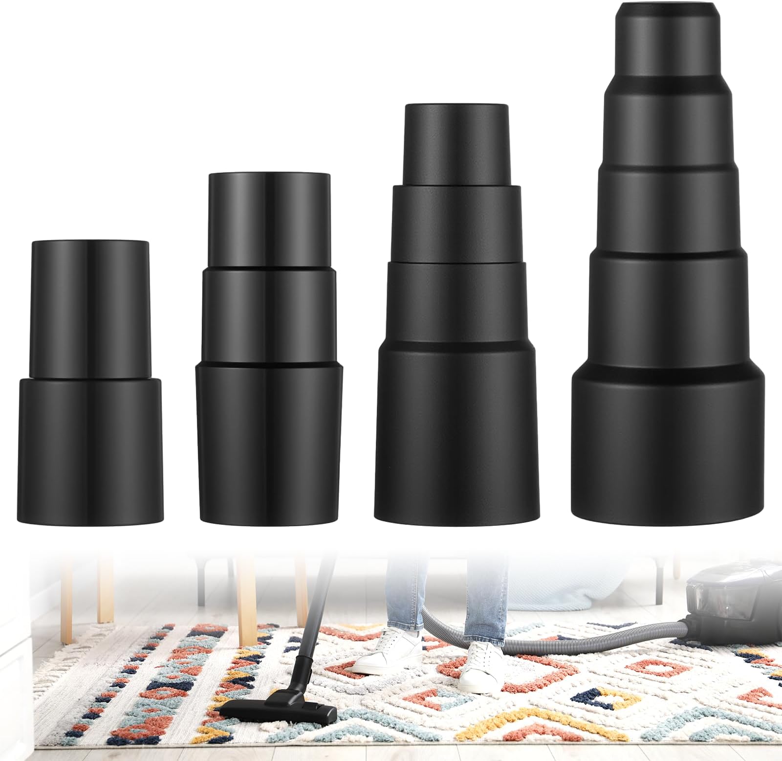 4Pcs Vacuum Hose Adapters, Universal Hose Adapters 1-3/8 inch to 1-1/4 inch Vacuum Connector Attachment, 1-1/2" to 1-3/8" to 1-1/4", 1" to 1-1/8" to 1-3/8" to 1-5/8"