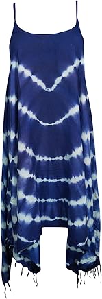 Mogul Interior Women Tank Dress Blue Tie-Dye Spaghetti Strap Cover Up Dresses S/M