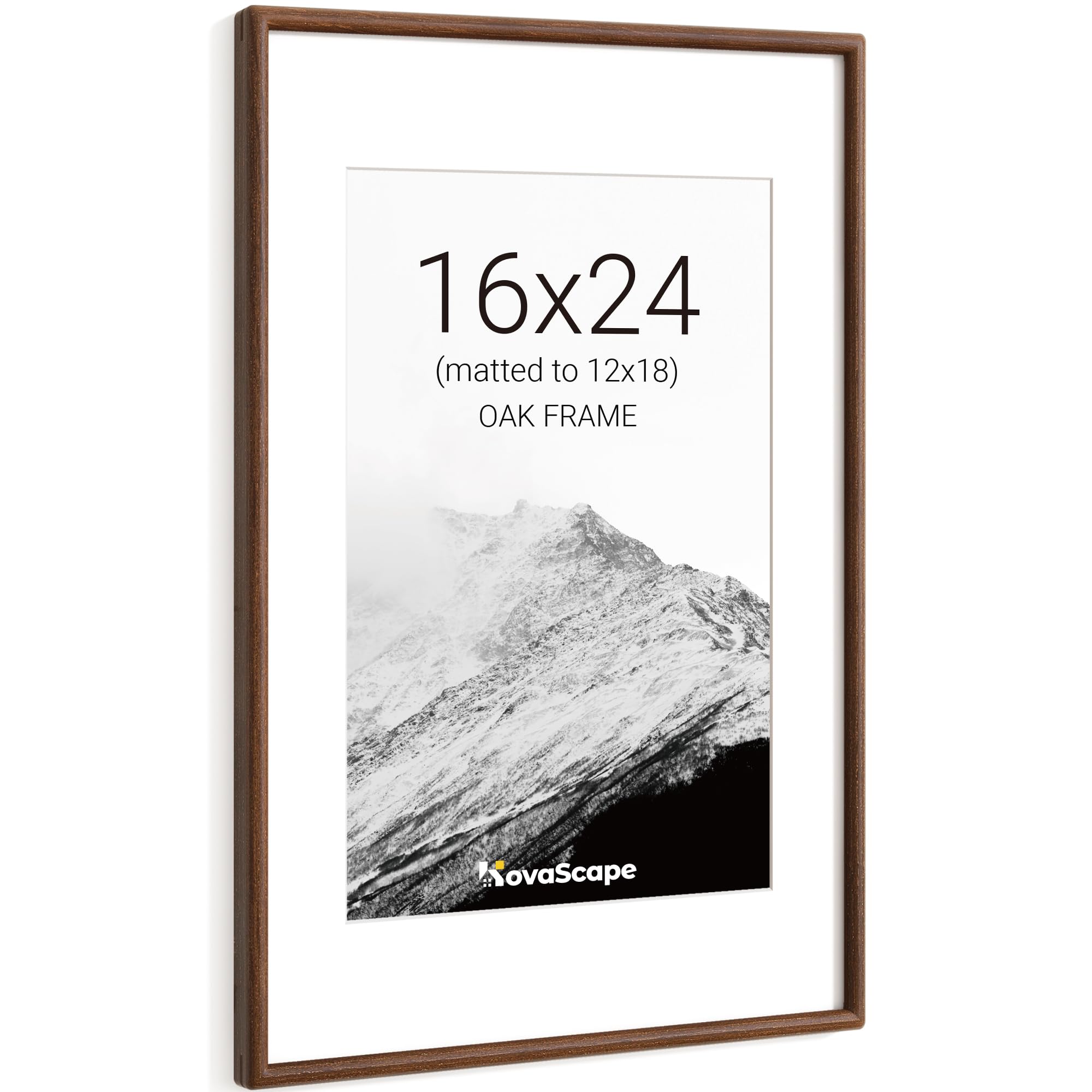 KovaScape 16x24 Picture Frame, Solid Oak Wood Photo Frame with Tempered Real Glass, Includes White Mount for 12x18 Photo, Rounded Corner Design, For Wall Hanging — image 1