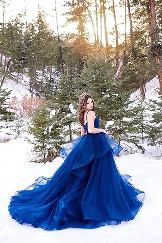 Miniatura 5 de Vestidos de graduación de tul para mujer, largos con tirantes delgados, vestido de baile hinchado, vestido de princesa formal, vestidos de fiesta de