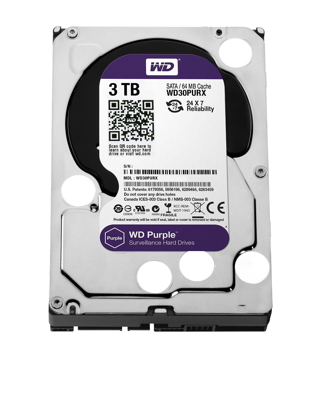 WD Purple - Disco Duro para videovigilancia de 3 TB (Intellipower, SATA a 6 GB/s, 64 MB de caché, 3,5")