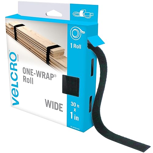 VELCRO Brand VEL-30768-AMS - Rollo de correas anchas de 1 pulgada x 30 pies Corte a longitud, cinta autoadhesiva reutilizable Paquete de postes,