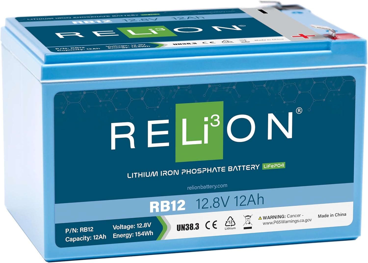 RELiON RB12 | 12V 12Ah | LiFePO4 Lithium-ion Battery | F2 Terminal | 3500~5000 Cycles| 10 Year Warra...