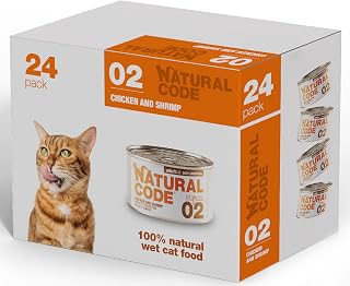 Natural Code Limited Ingredient Wet Cat Food Topper, High Protein, Low Fat, Additive-Free, Non-GMO, No Artificial Colors or Flavors, Chicken & Shrimp in Broth for Adult Cats, 24 Pack of 3oz Cans