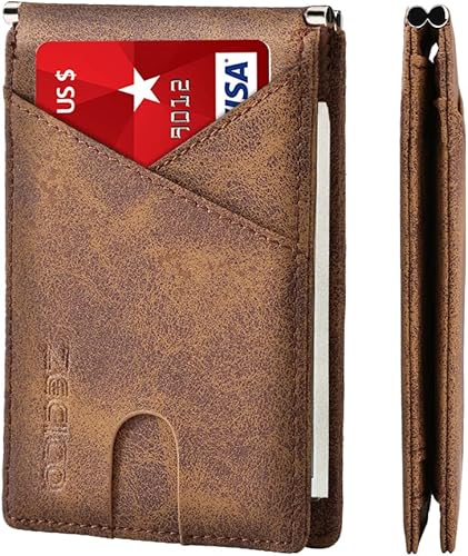 Cartera delgada y minimalista bolsillo frontal cartera para hombre con bolsillo para billetes, bloqueo RFID, billetera plegable de 360 para hombres
